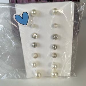 Rue21 Silver and White Pearl and Crystal Earring Set